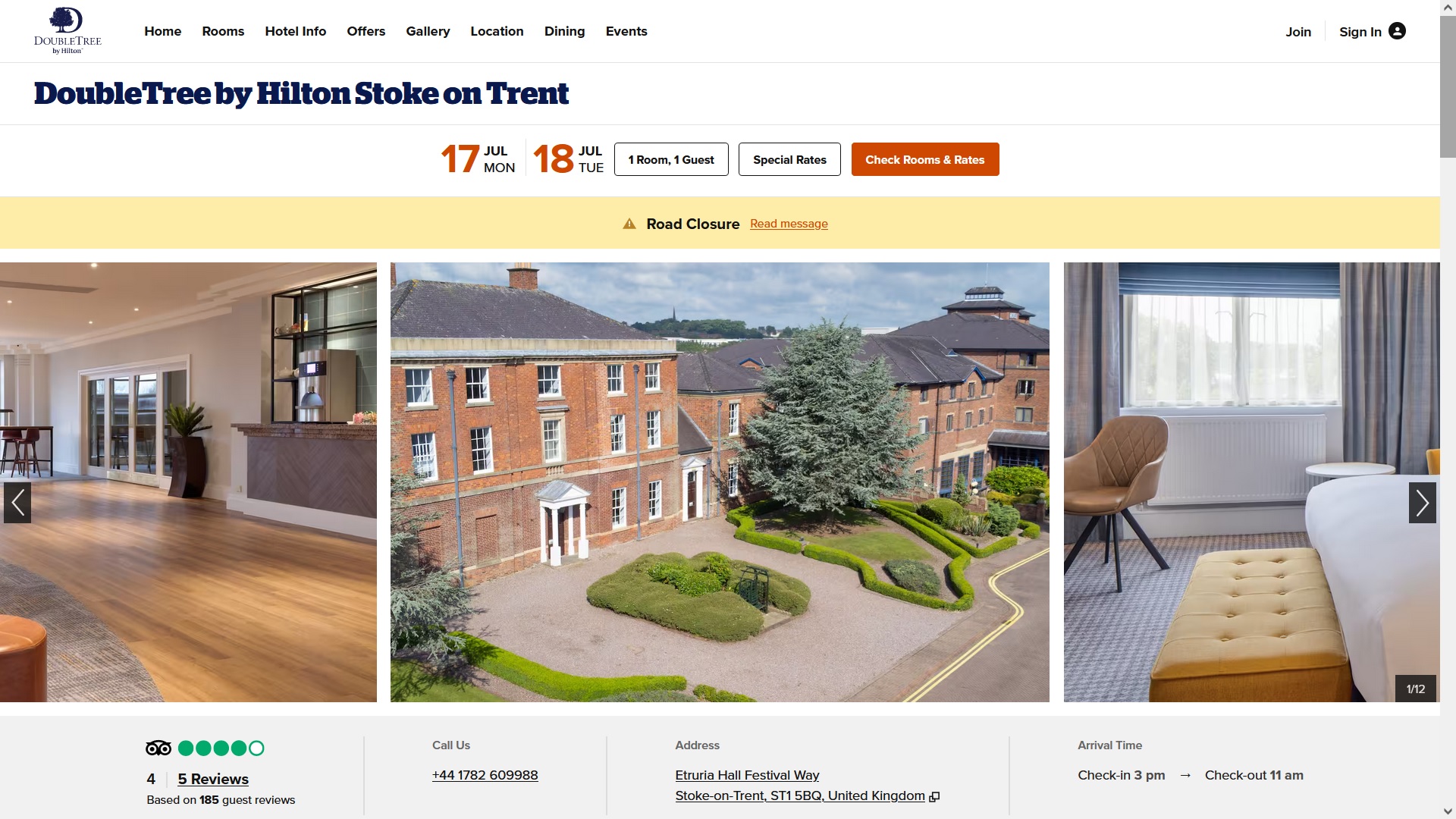 image of the DoubleTree by Hilton Stoke website