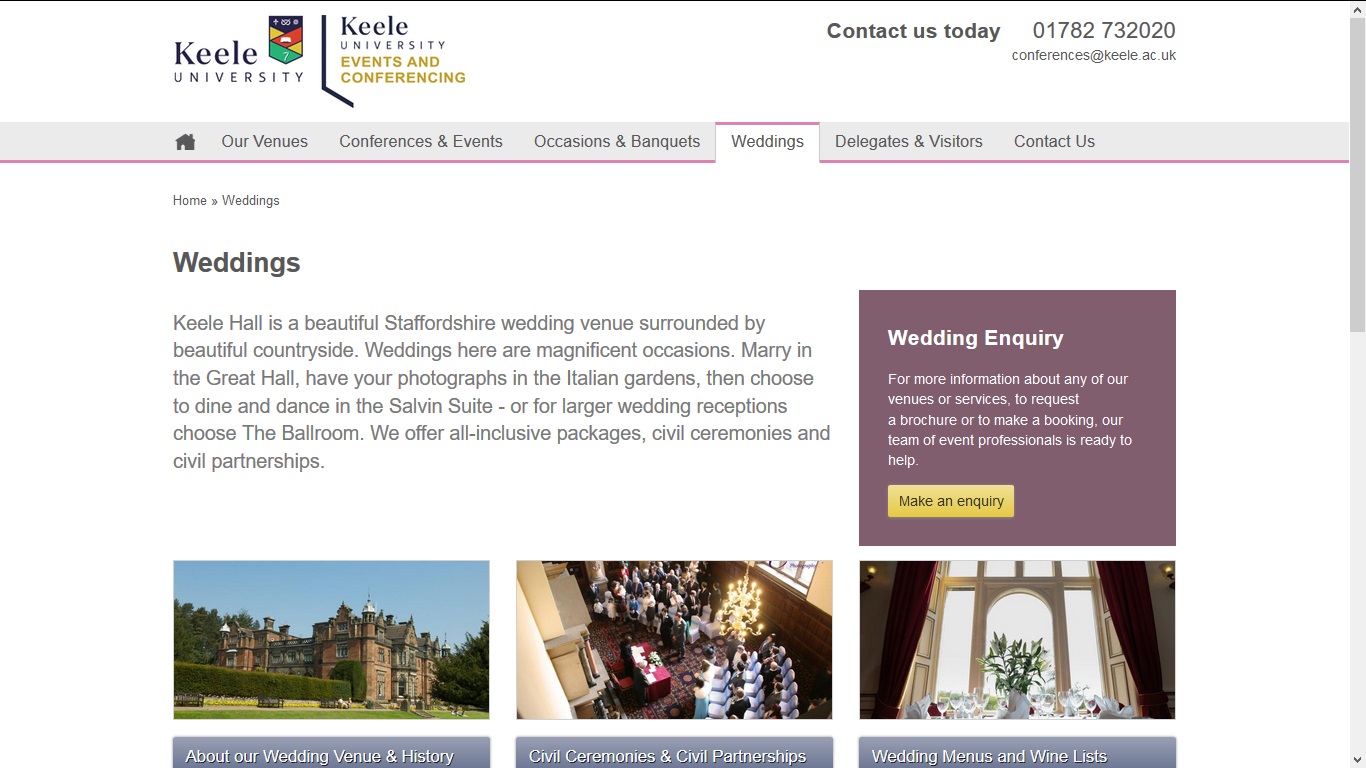 image of the Keele Hall website