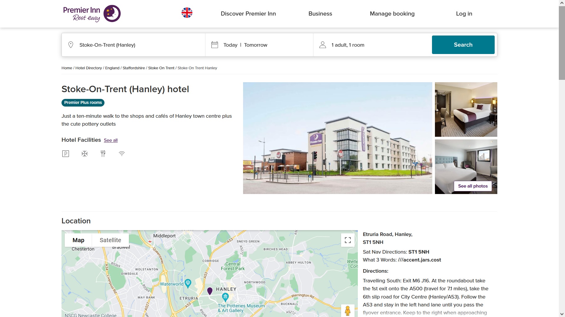 image of the Premier Inn Hotel Hanley website